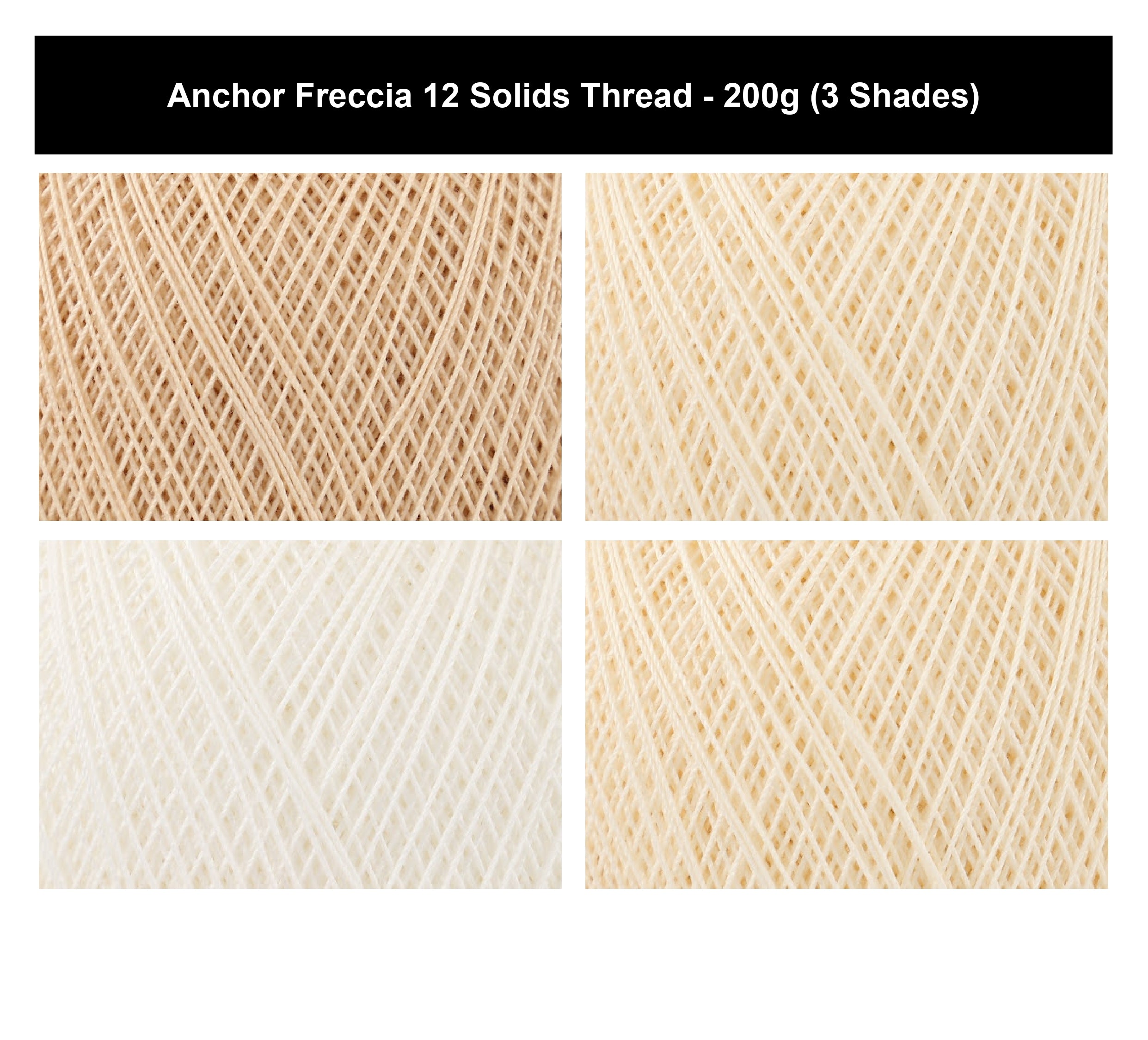 Anchor Freccia 12 Solids 3 Ply Thread Yarn - 200g, 100% Mercerised Cotton Fine Lace Thread for Crochet & Knitting for Home Décor, Accessories & Baby Garments
