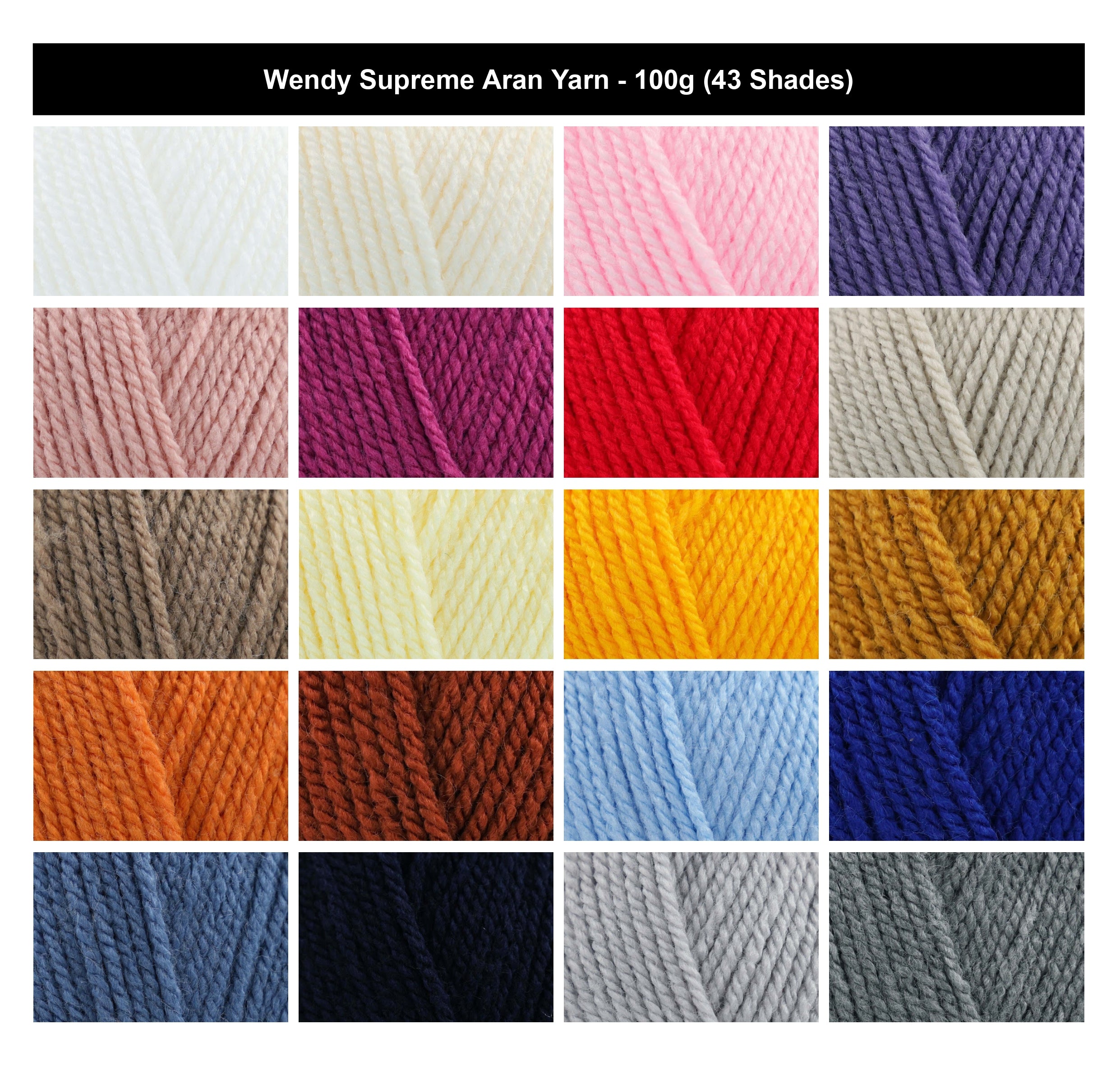 Wendy Supreme Aran Yarn for Crochet - 100g, Luxury 100% Acrylic Soft Machine washable Knitting Wool for Cozy Jumpers, Sweaters & Cardigans