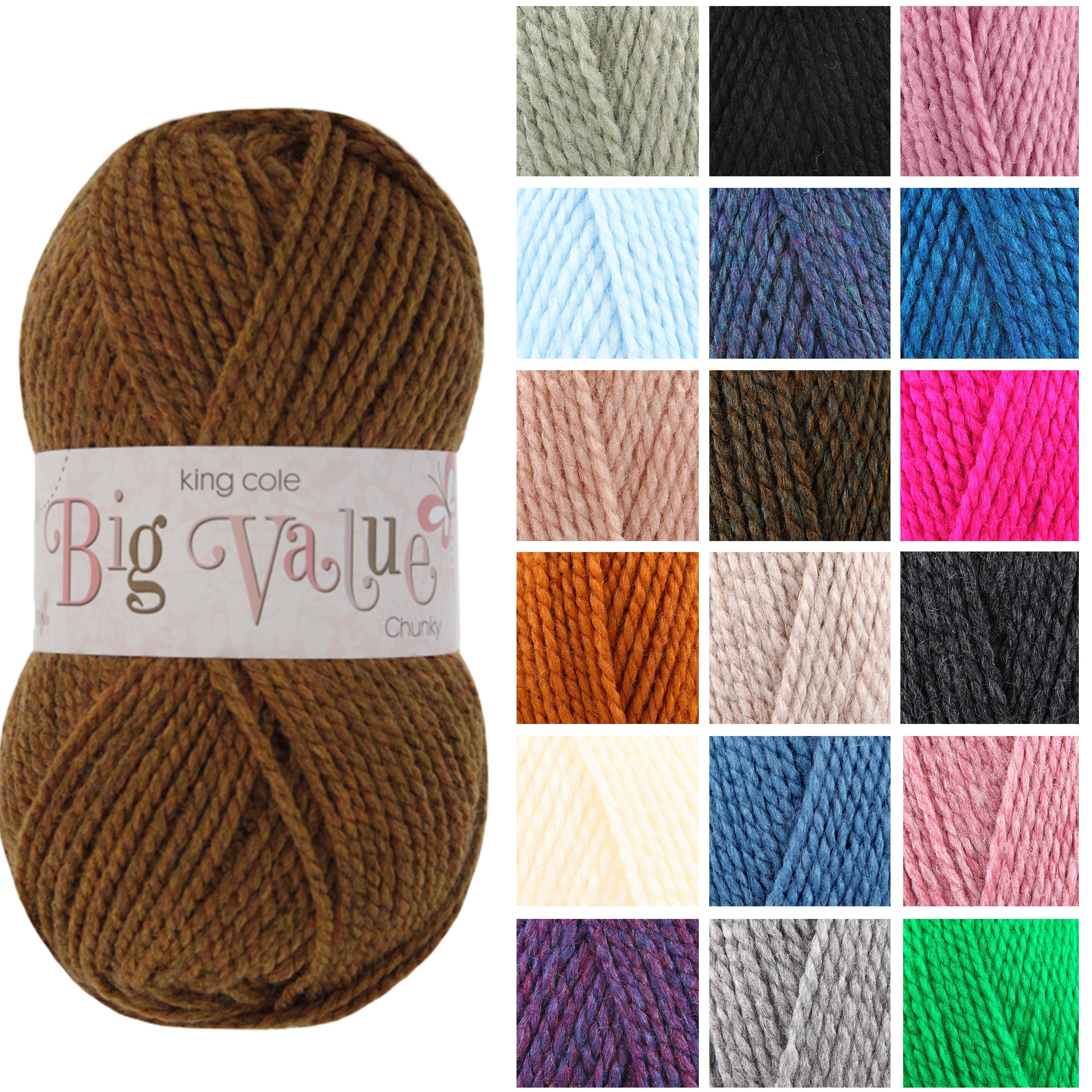 King Cole Big Value Chunky Yarn 100% Acrylic, Soft Chunky Knitting & Crochet Yarn, 152m Value Yarn - 100g