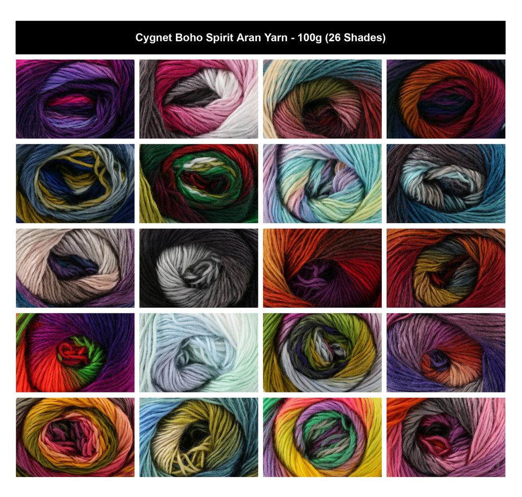 Cygnet Boho Spirit DK Aran Yarn - 100g, Soft 100% Acrylic Multi-Coloured Double Knitting & Crochet Yarn for Garment with a Beautiful Subtle Sheen