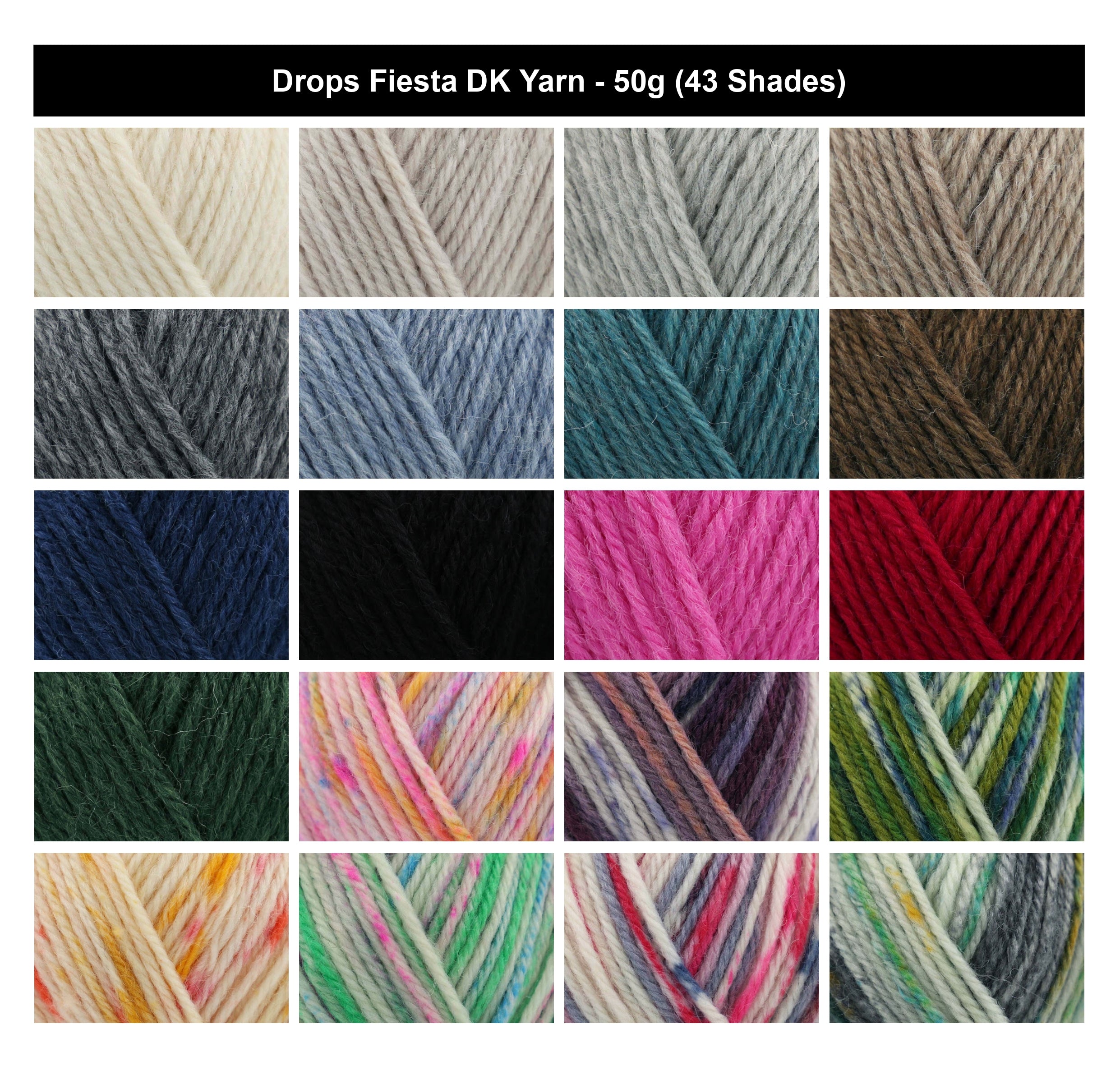 Drops Fiesta DK Crochet Yarn - 50g, Luxury Wool & Polyamide Blend Self Patterning Soft Double Knitting Sock Wool for Socks, Cardigans, Hats & Accessories