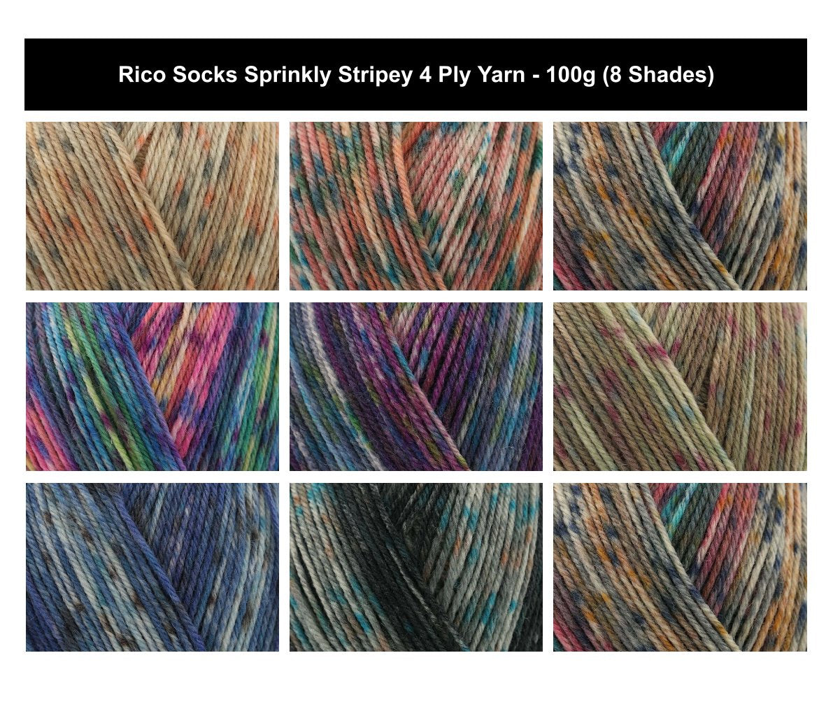 Rico Socks Sprinkly Stripey 4 Ply Yarn for Crochet - 100G, Wool Polyamide Blend Self Patterning Flecked Sock Knitting Wool for Socks, Shawls, Mittens & Gloves