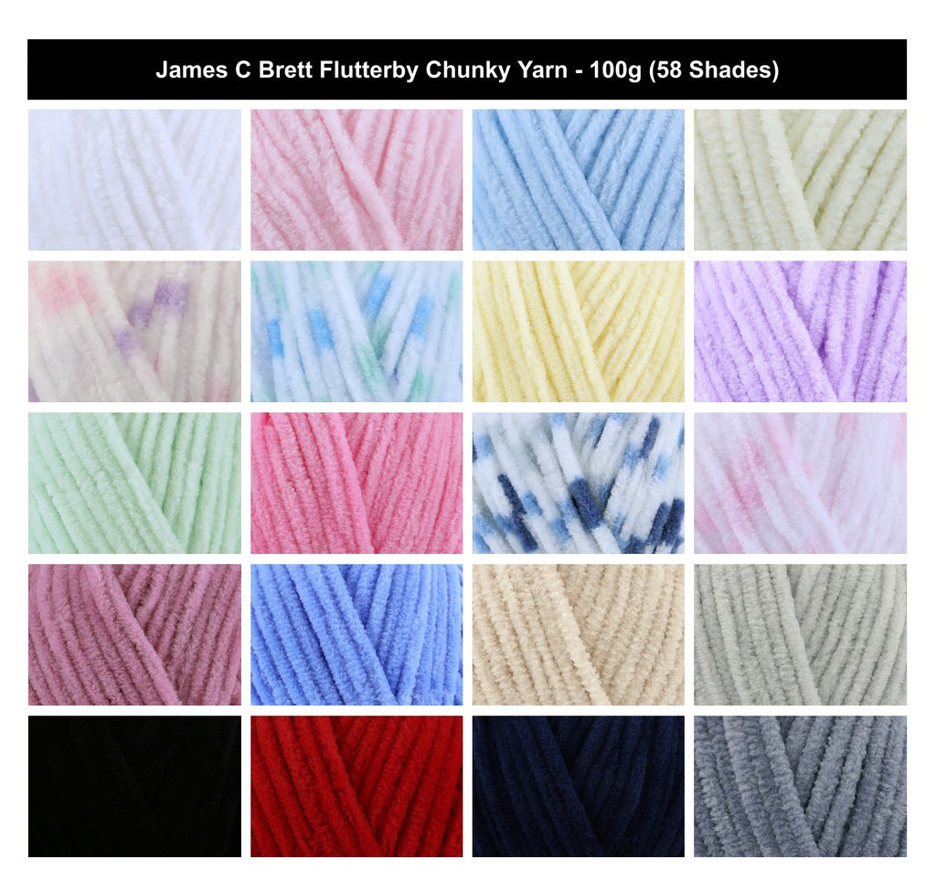 James C Brett Flutterby Yarn - 100g, Soft Shimmer 100% Polyester Chenille Crochet Knitting Chunky Yarn for Baby Blankets, Toys Amigurumi