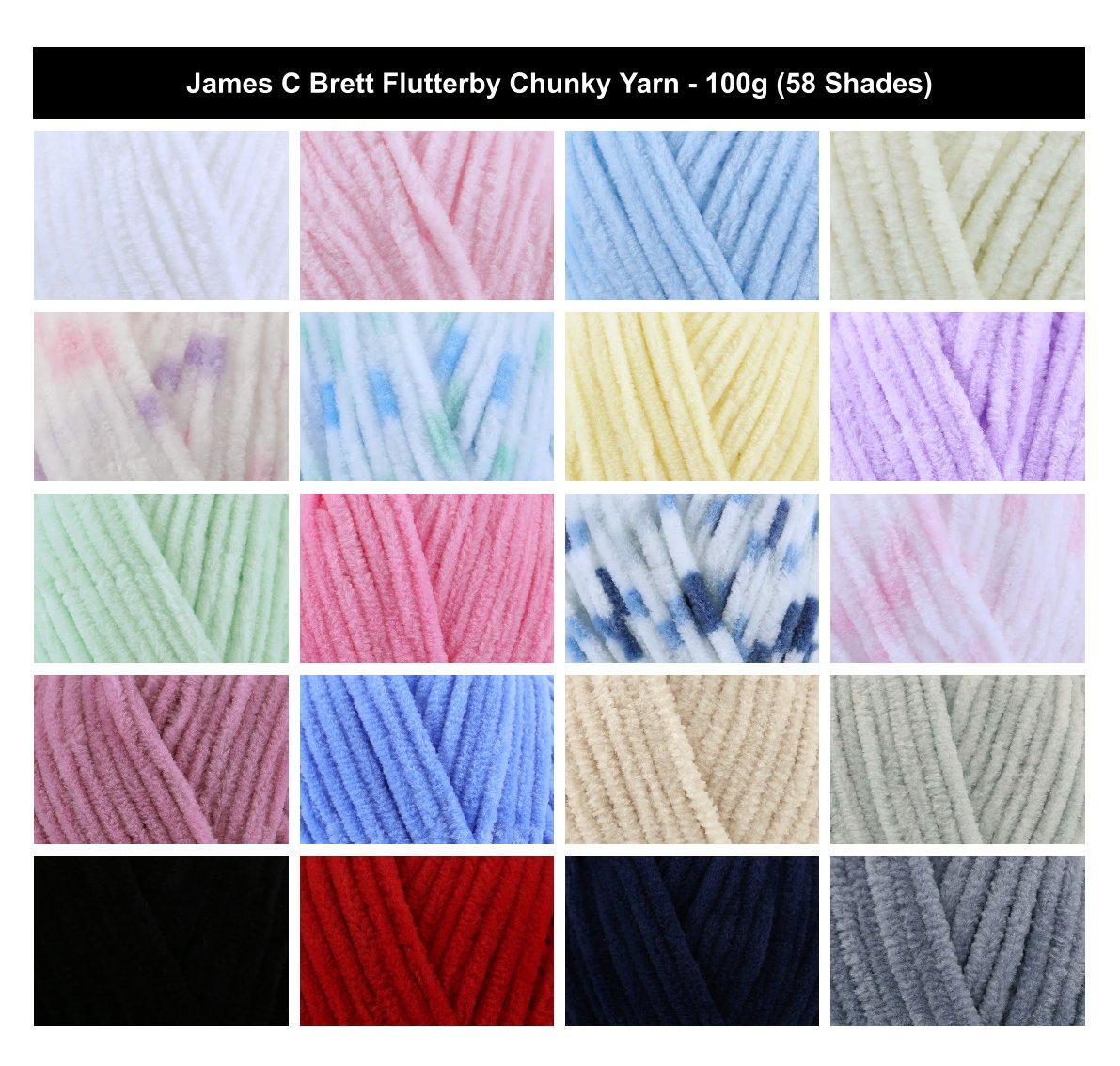 James C Brett Flutterby Yarn - 100g, Soft Shimmer 100% Polyester Chenille Crochet Knitting Chunky Yarn for Baby Blankets, Toys Amigurumi