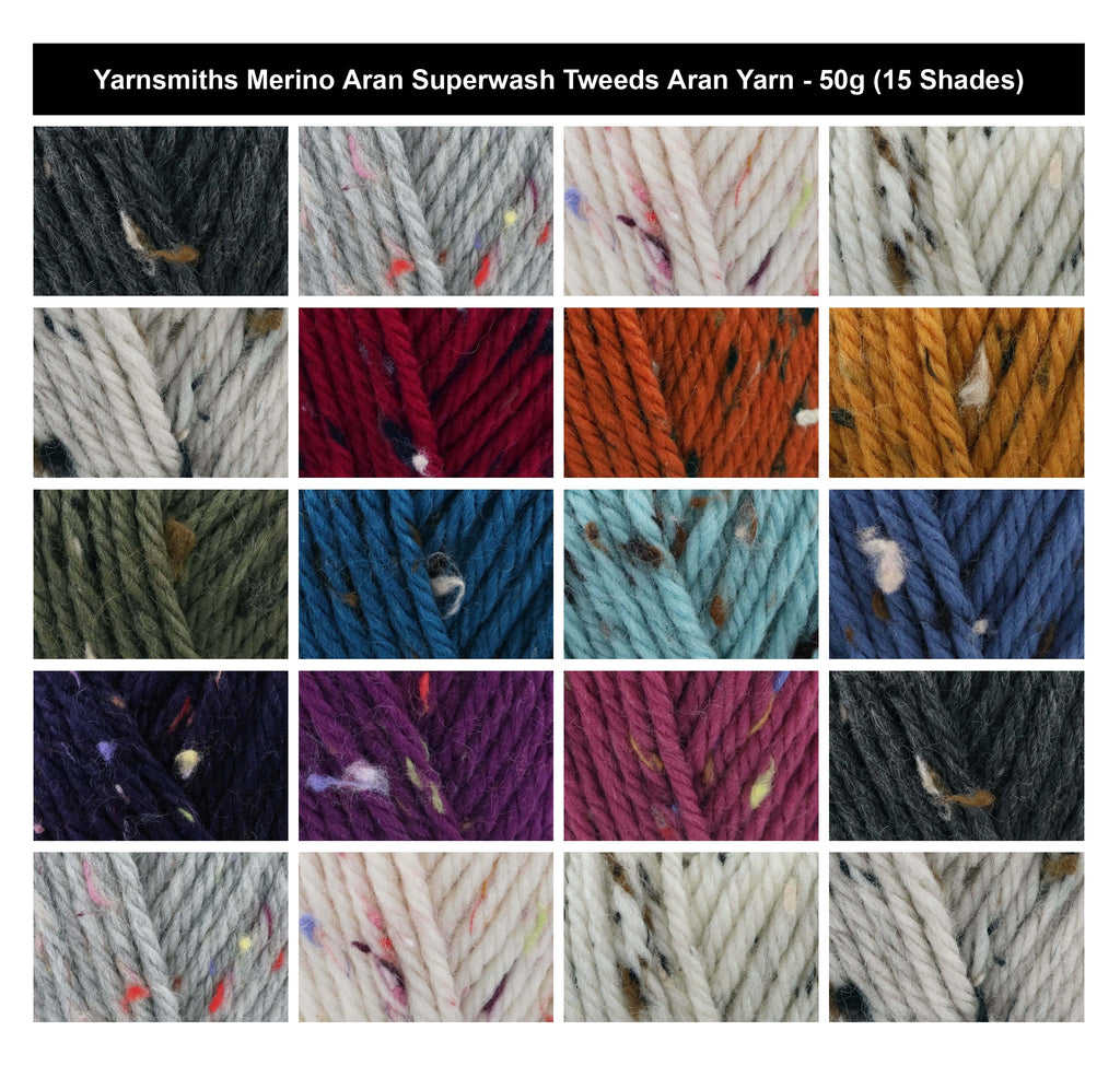 Yarnsmiths Merino Aran Superwash Tweeds Aran - 50g, Luxury Wool & Viscose Blend Soft Crochet & Knitting Wool Yarn with Tweed Nepps for Garments & Accessories