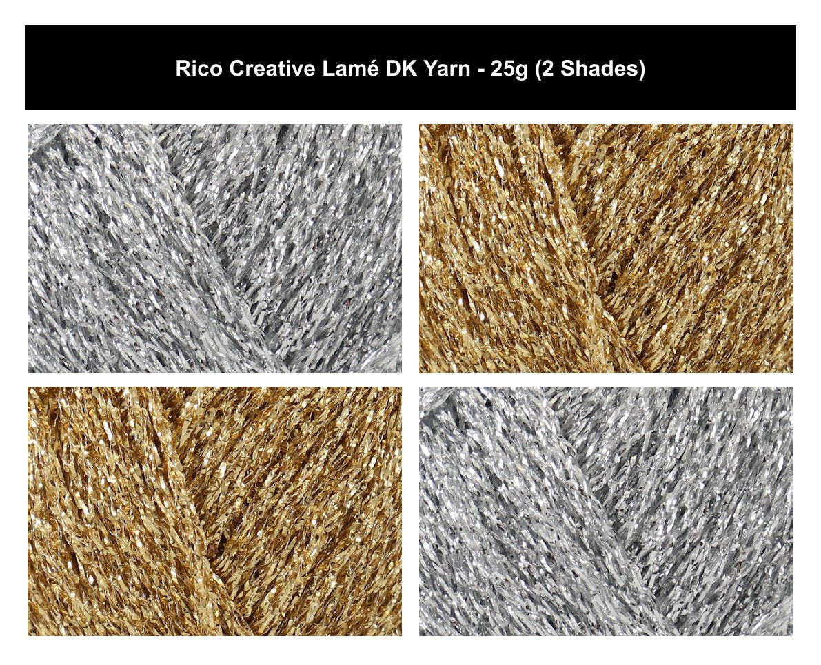 Rico Creative Lame DK Yarn for Crochet & Knitting - 25G, Polyamide Polyester Blend Metallic Sparkle Shimmer Double Knit Wool for Blankets, Amigurumi & Headwear