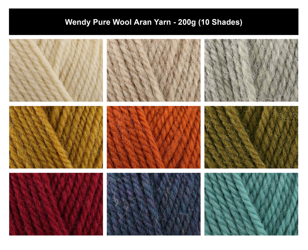 Wendy Pure Wool Aran Crochet Yarn - 200g, Luxury 100% Pure Wool Worsted Weight Rustic Texture Hand Knitting Wool Hand wash only for Cardigans, Jumpers & Hats