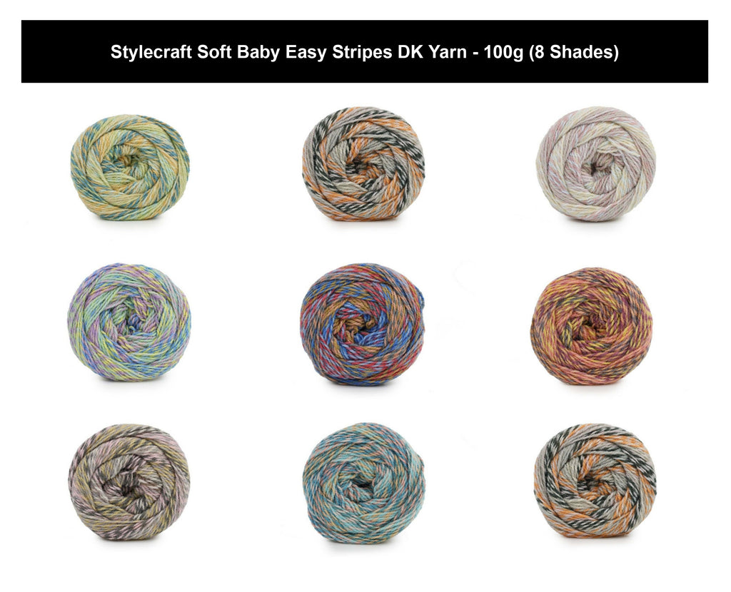 Stylecraft Soft Baby Easy Stripes Crochet DK Yarn - 100g, Soft Polyamide Acrylic Blend Self-Striping Double Knitting Wool for Baby Garments & Accessories