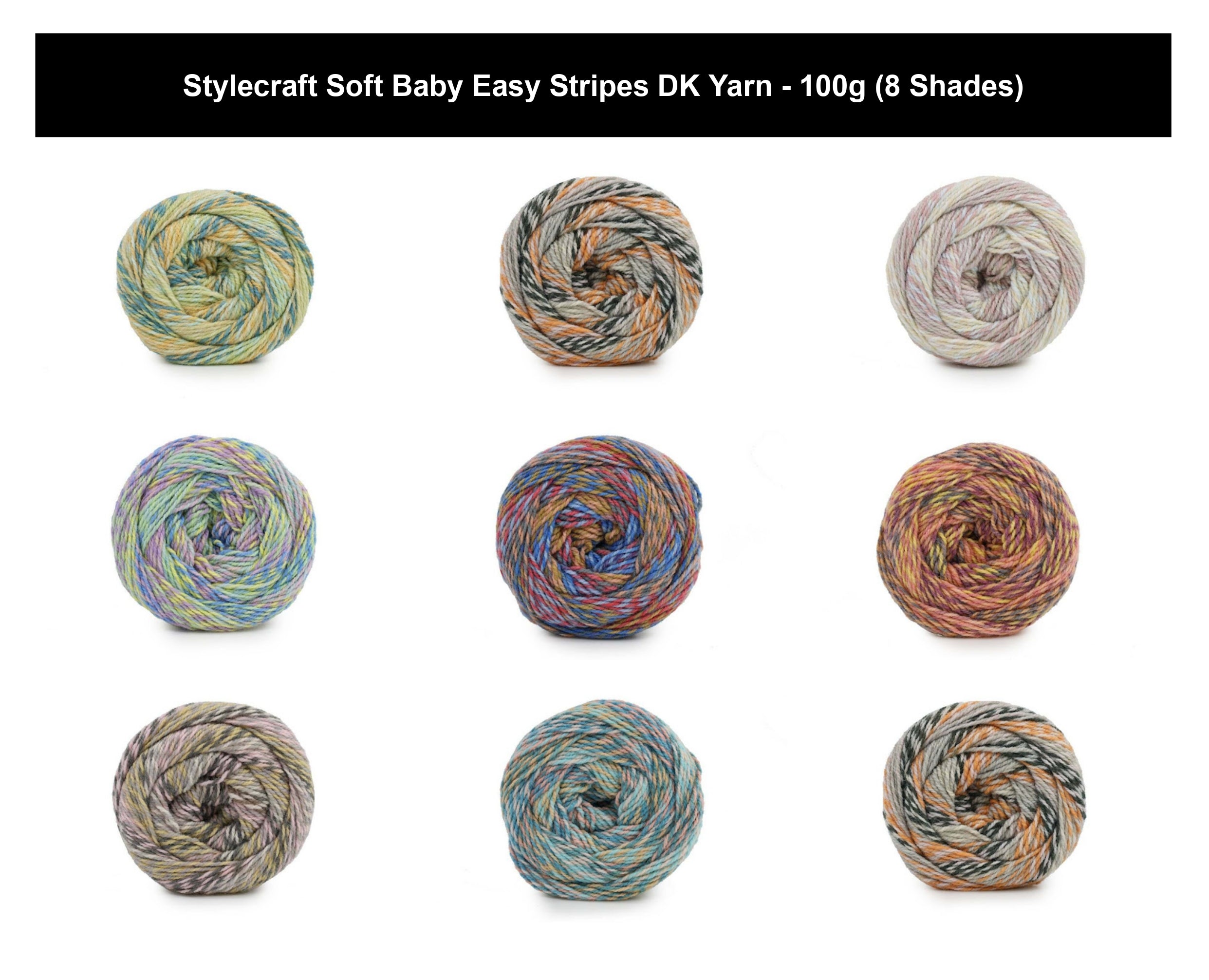 Stylecraft Soft Baby Easy Stripes Crochet DK Yarn - 100g, Soft Polyamide Acrylic Blend Self-Striping Double Knitting Wool for Baby Garments & Accessories