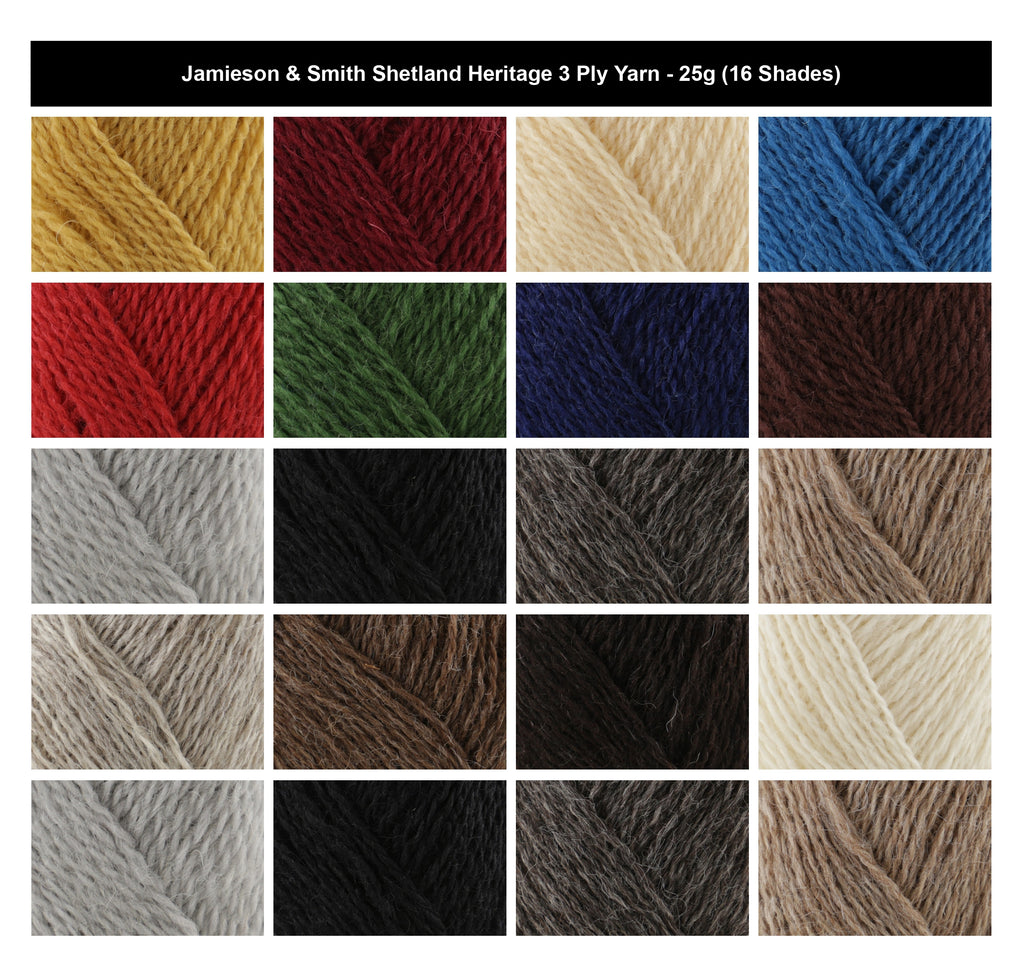 Jamieson & Smith Shetland Heritage 3 Ply Yarn - 25g, 100% Pure Wool Yarn, Soft Smooth Worsted Spun Knitting & Crochet Yarn for Fair Isle Sweaters & Colourwork