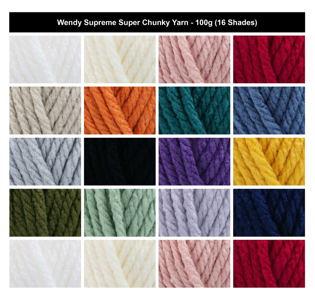 Wendy Supreme Super Chunky Yarn - 100g, Luxury 100% Acrylic Bulky Weight Soft Thick Crochet Knitting Wool for Winter Accessories & Cozy Homewares