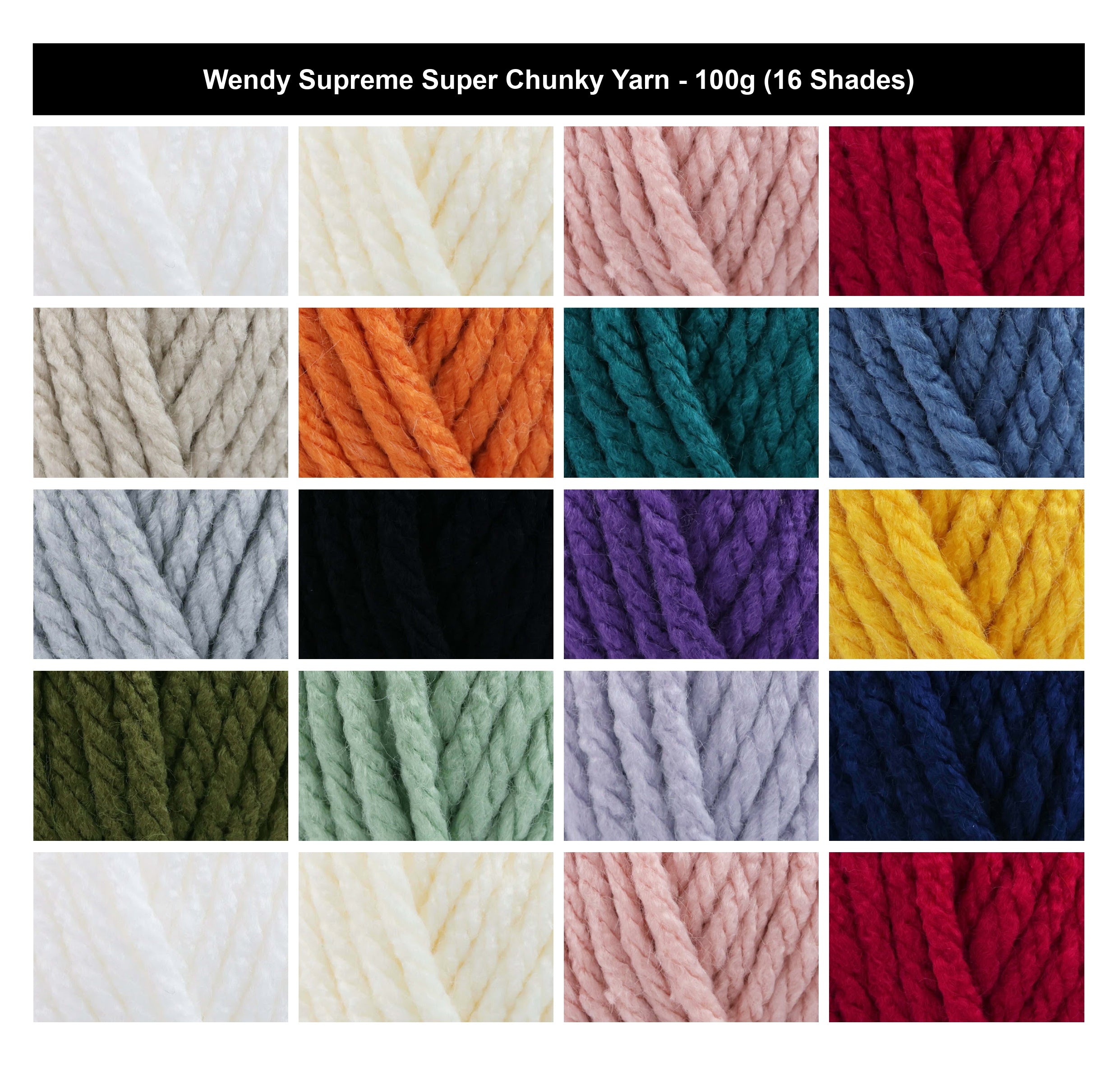 Wendy Supreme Super Chunky Yarn - 100g, Luxury 100% Acrylic Bulky Weight Soft Thick Crochet Knitting Wool for Winter Accessories & Cozy Homewares