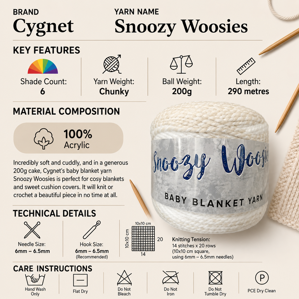 Cygnet Snoozy Woosies Chunky Cake Yarn - 200g, 100% Acrylic Super Soft Knitting & Crochet Baby Yarn for Cosy Blankets & Sweet Cushion Covers