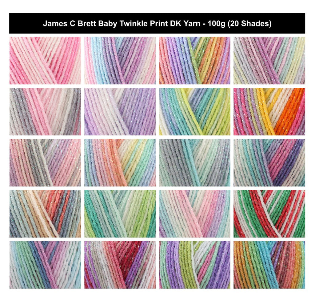 James C Brett Baby Twinkle Print DK Yarn - 100g, Glittery Acrylic, Polyamide & Polyester Blend Double Knitting Yarn for Baby Garments, Blankets and Accessories