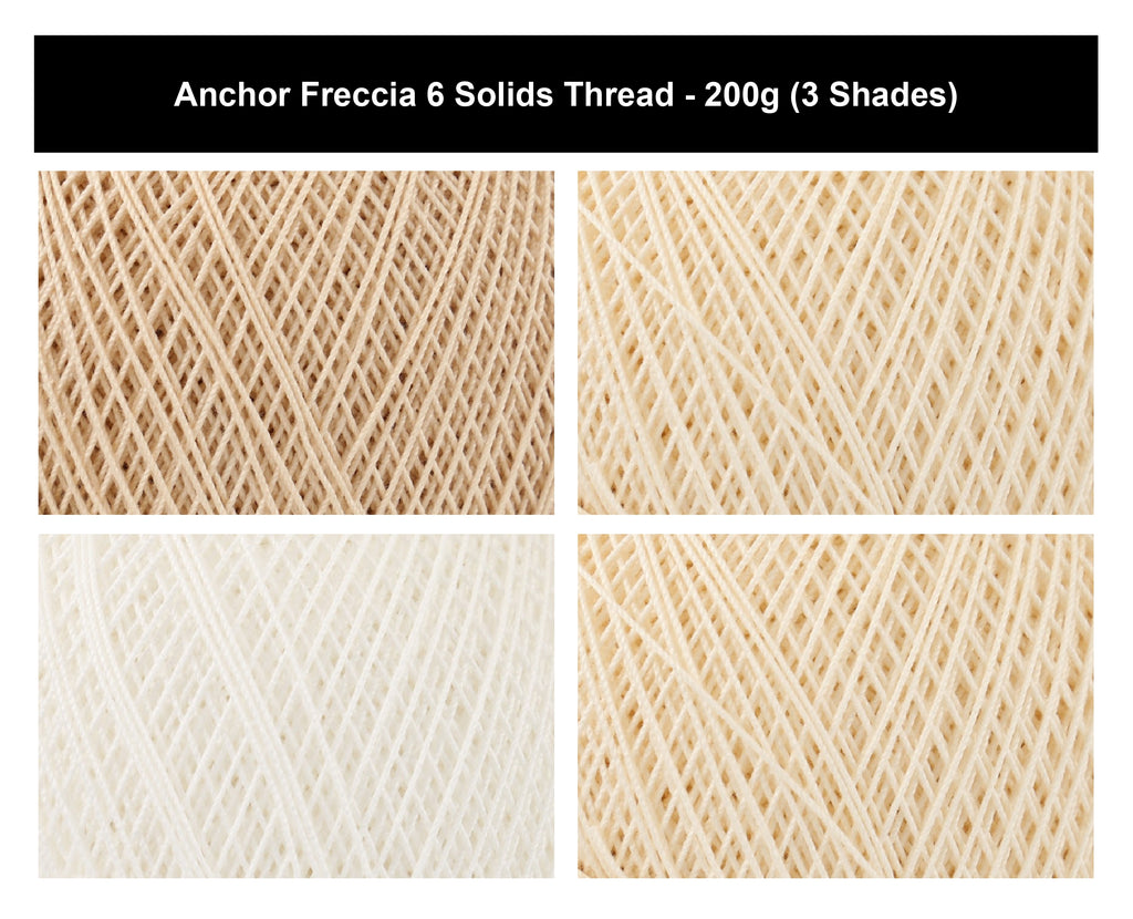 Anchor Freccia 6 Solids Crochet Thread Yarn - 200g, 100% Mercerised Cotton Fine Crochet Thread for Lace, Knitting, Home Décor & Baby Garments