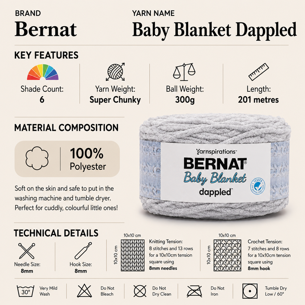 Bernat Baby Blanket Dappled Super Chunky Yarn - 300G, 100% Polyester Colour Changing Soft Chenille Knitting Crochet Cake Yarn for Baby Blankets & Accessories