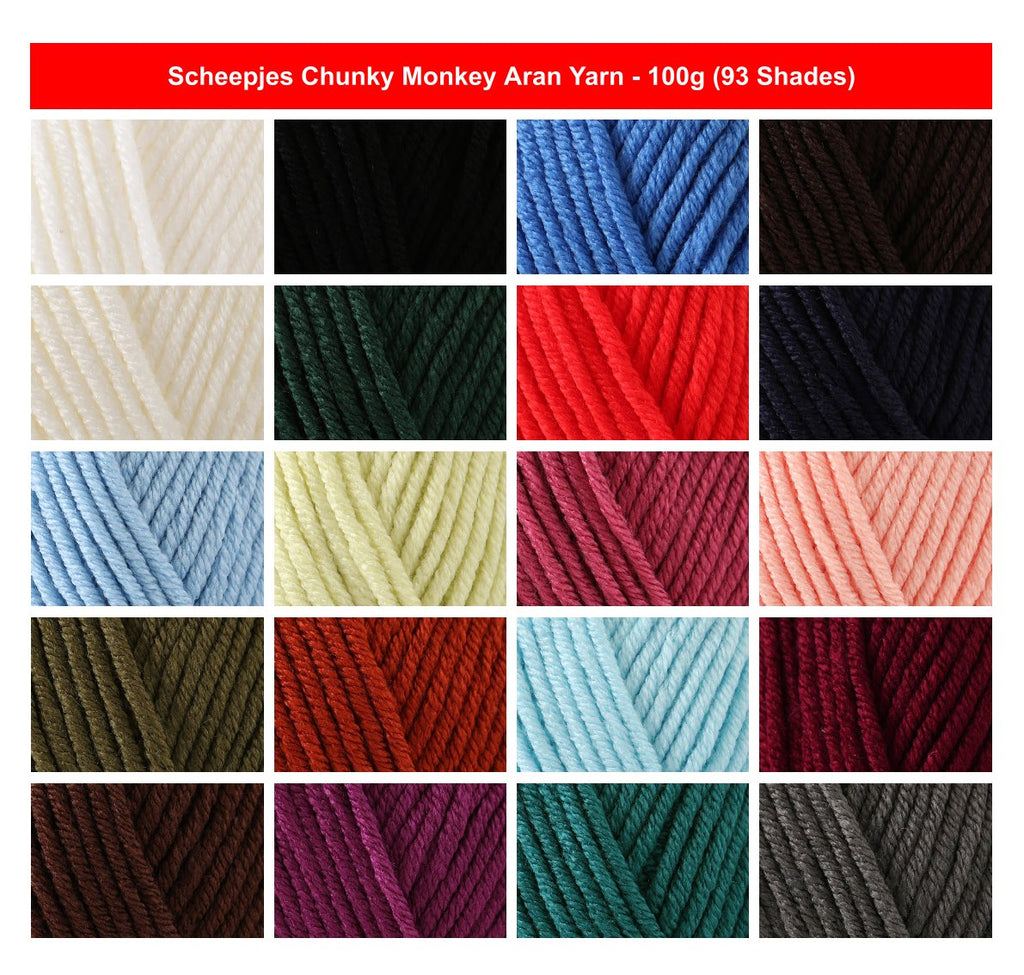 Scheepjes Chunky Monkey Aran Yarn - 100g, 100% Acrylic Anti-Pilling Thick Knitting Crochet Yarn for Jumper, Blankets & Toys