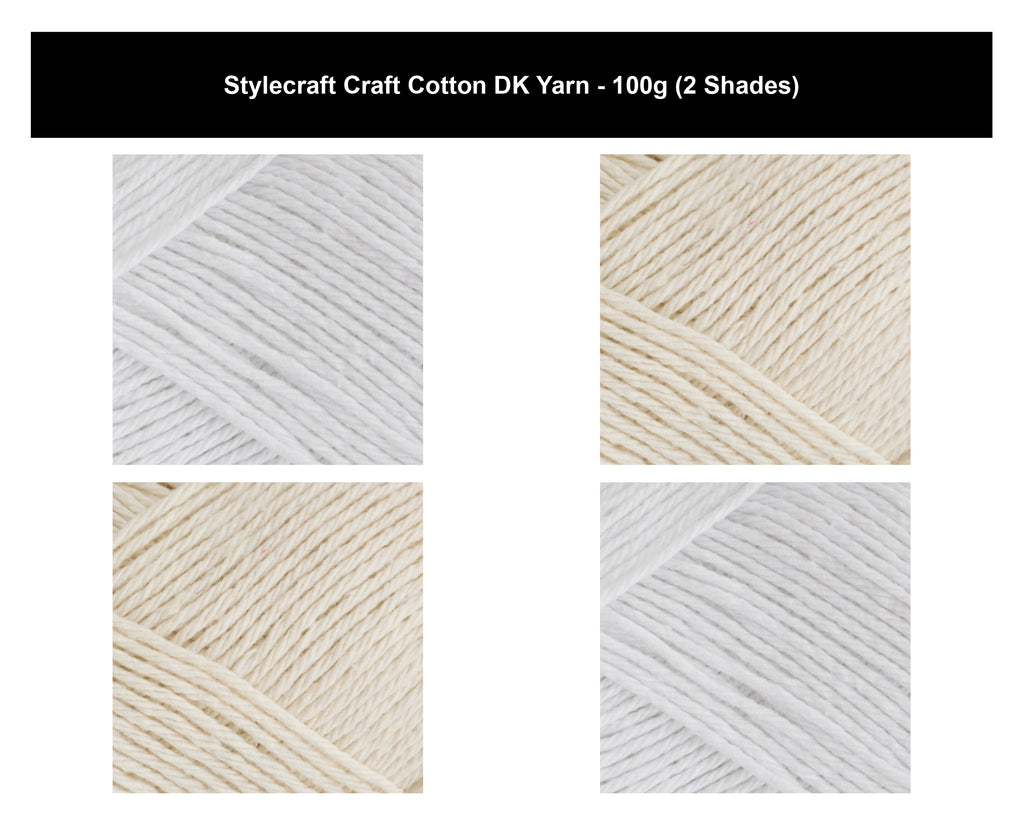 Stylecraft Craft Cotton DK Yarn - 100g, 100% Cotton Soft Double Knit Crochet Yarn for Dishcloths and Shopping Bags