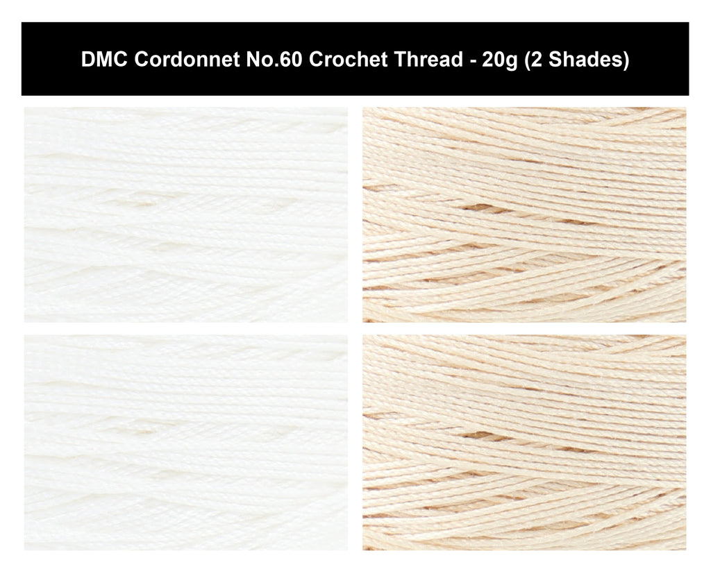 DMC Cordonnet No.60 Crochet Thread Yarn - 20g, 100% Double Mercerised Cotton, 6-Ply High-Gloss Strong Knitting Thread for Lacework, Doilies & Crafts