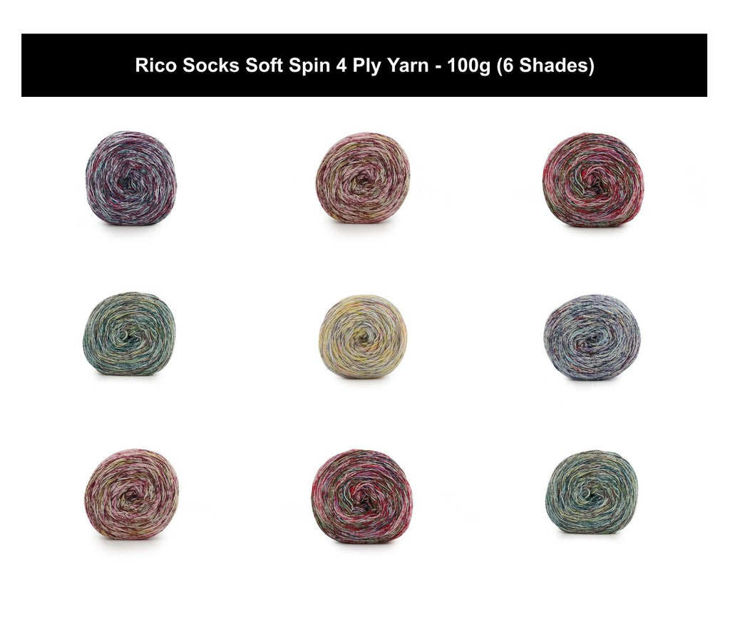 Rico Socks Soft Spin 4 Ply Crochet Yarn - 100G, Polyamide Wool Blend Variegated Tweed Effect Soft Spin Sock Knitting Wool Yarn for Adult Socks, Shawls & Wraps