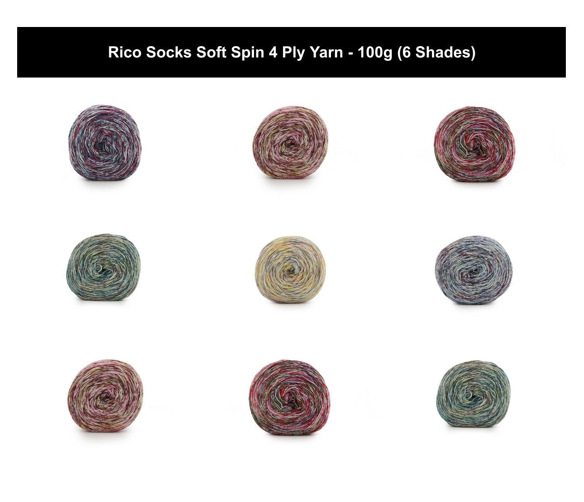 Rico Socks Soft Spin 4 Ply Crochet Yarn - 100G, Polyamide Wool Blend Variegated Tweed Effect Soft Spin Sock Knitting Wool Yarn for Adult Socks, Shawls & Wraps
