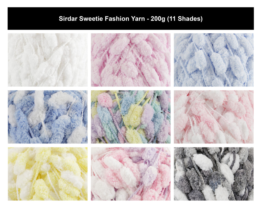 Sirdar Snuggly Sweetie Fashion Crochet yarn - 200g, 100% Polyester Soft Fuzzy Pom Pom Chenille Knitting Wool for Baby Blanket, Throws & Cardigans