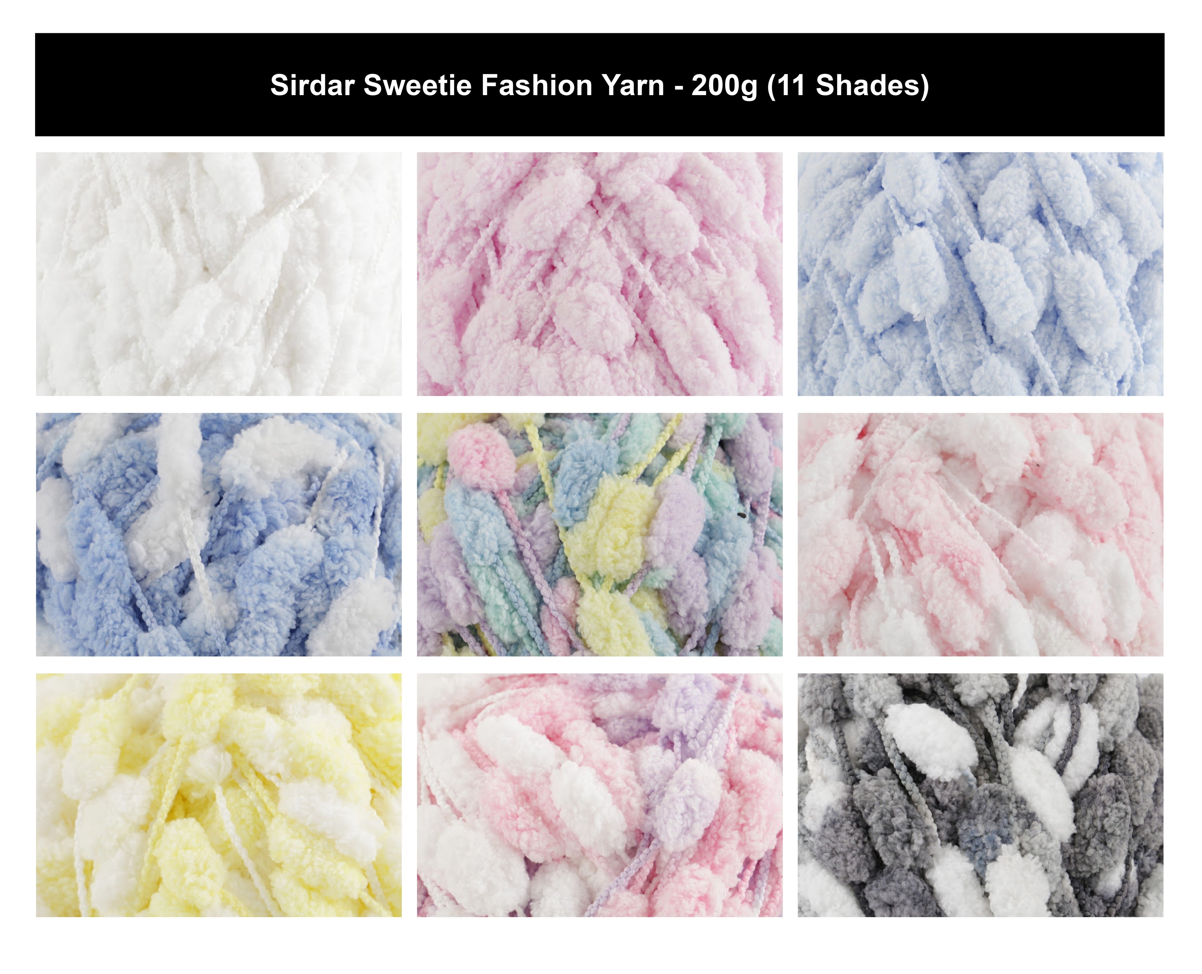 Sirdar Snuggly Sweetie Fashion Crochet yarn - 200g, 100% Polyester Soft Fuzzy Pom Pom Chenille Knitting Wool for Baby Blanket, Throws & Cardigans