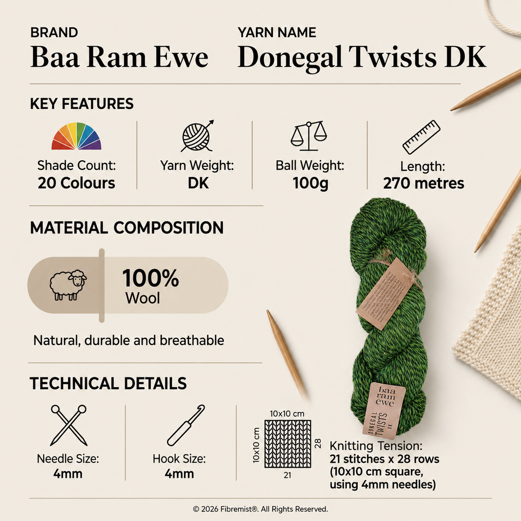 Baa Ram Ewe Donegal Twists DK Crochet Yarn - 100g, Worsted-Spun British Wool & Woollen-Spun Merino Blend, Soft Tweed Effect Double Knitting Yarn for Jumpers & Sweaters