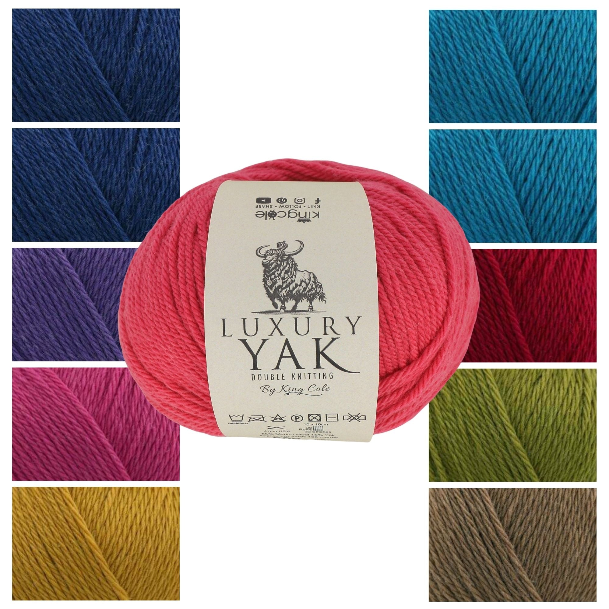 King Cole Luxury Yak DK Yarn 85% Merino Wool & 15% Yak, Ultra Soft Insulating Double Knit Yarn 112m for Knitting & Crochet - 50g