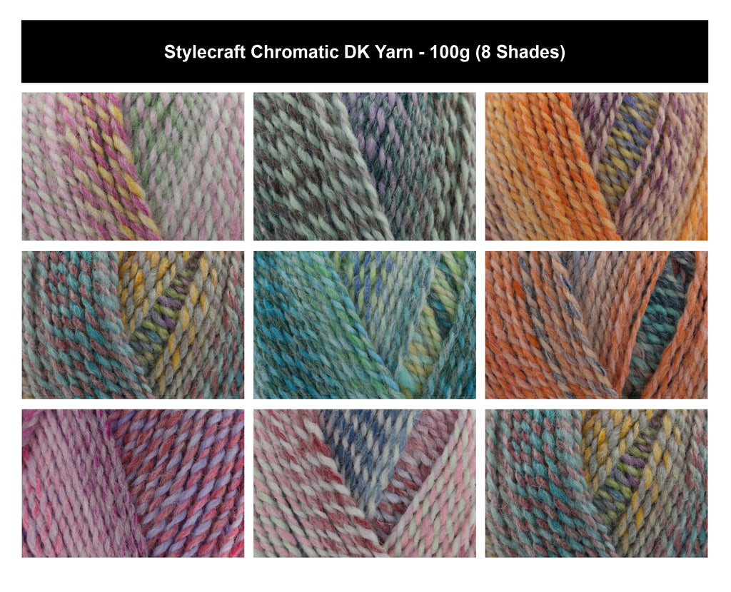 Stylecraft Chromatic Crochet DK Yarn - 100g, Acrylic Wool Blend Colour Changing Multicolour Twisted Double Knitting Yarn for Cardigans, Jumpers, Sweaters, Shawls, Waistcoats, Hats and Headwear