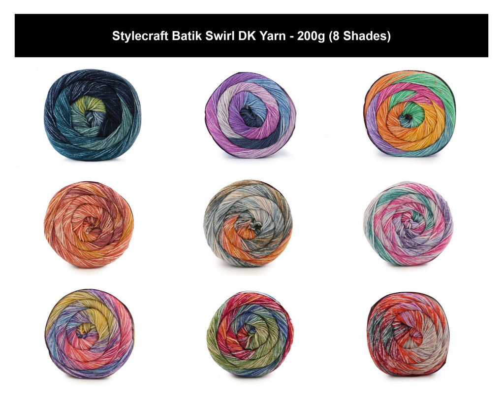 Stylecraft Batik Swirl Striped Crochet DK Yarn - 100g, Wool Acrylic Blend Variegated Double Knitting Wool for Striped Garments, Jumpers, Sweaters, Cardigans & Tops