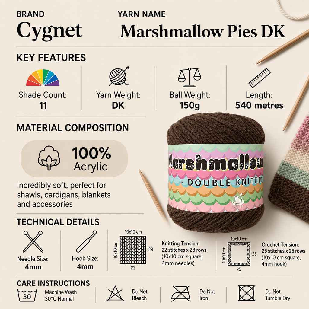 Cygnet Marshmallow Pies DK Yarn - 150g, Soft 100% Acrylic Self Striping Crochet Double Knitting Cake Yarn for Shawls, Cardigans, Blanket & Accessories