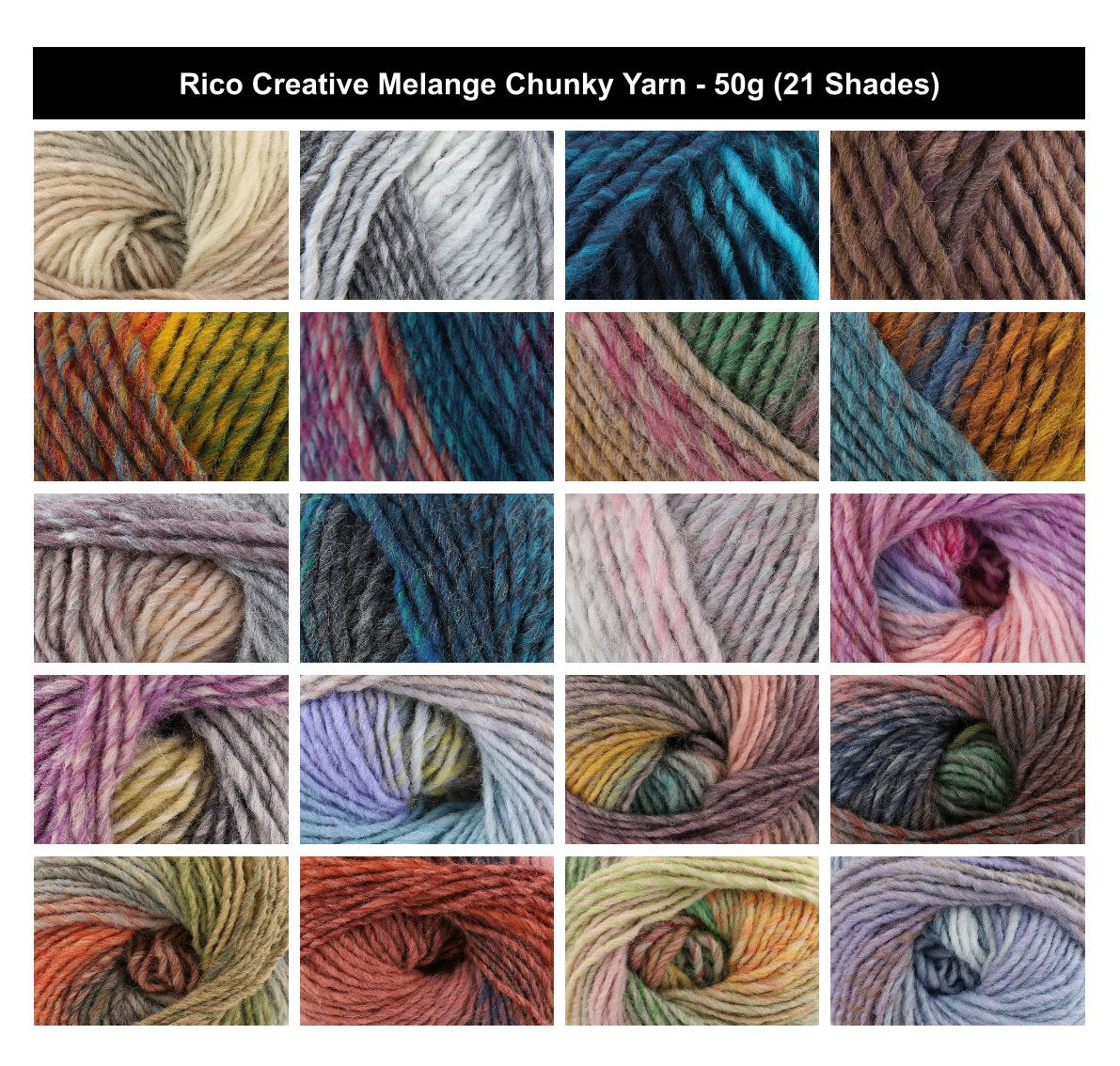 Rico Creative Melange Chunky Yarn - 50G, Wool Acrylic Blend Self-Striping Gradient Colour Single Ply Knitting & Crochet Yarn for Jackets, Shawls & Hats
