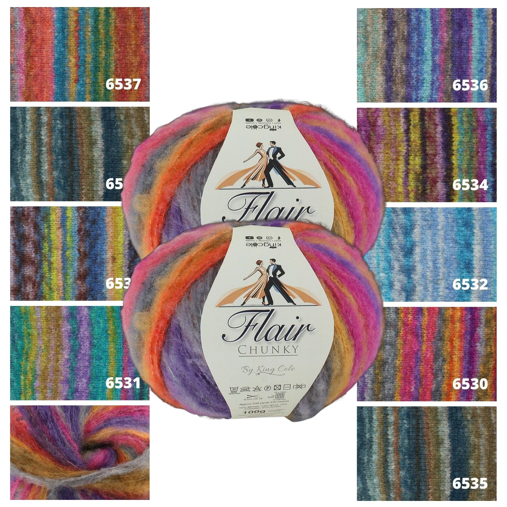 King Cole Flair Chunky Yarn – Mohair, Wool & Acrylic Blend 320m Chunky Weight for Sweaters, Shawls & Accessories - 100g