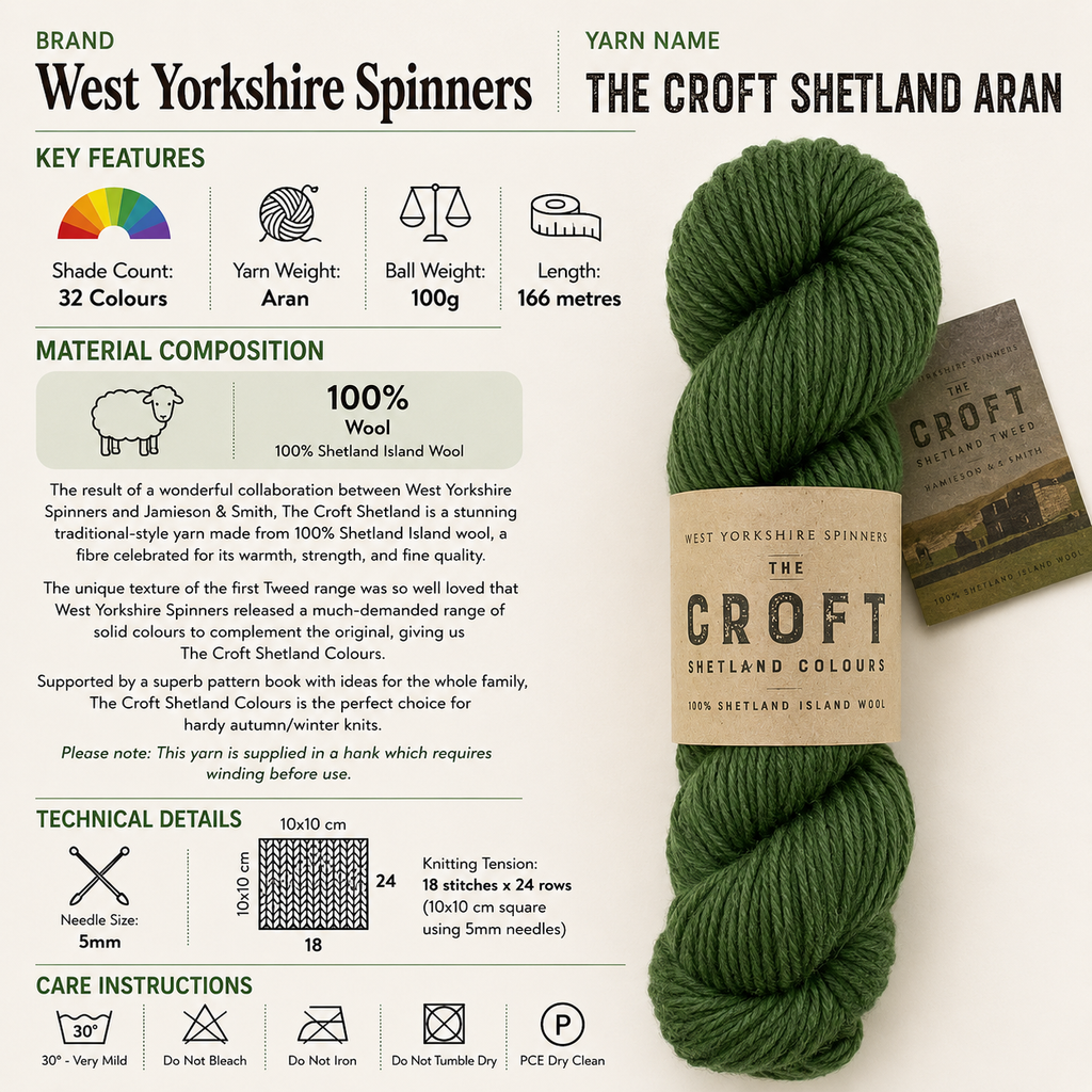 West Yorkshire Spinners The Croft Shetland Aran Yarn - 100g, 100% Pure Wool Lightweight Tweed Crochet Knitting Yarn for Autumn Winter Cardigans, Blankets & Jumpers