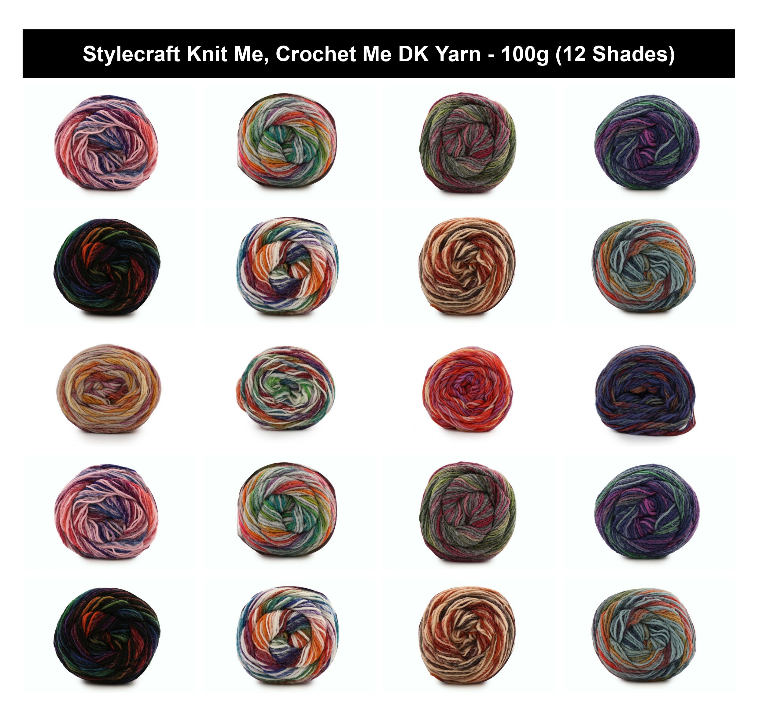 Stylecraft Knit Me Crochet Me DK Yarn - 100g, Luxury Acrylic Wool Blend Roving Colour Changing Double Knitting Wool for Blankets, Jumpers & Wraps