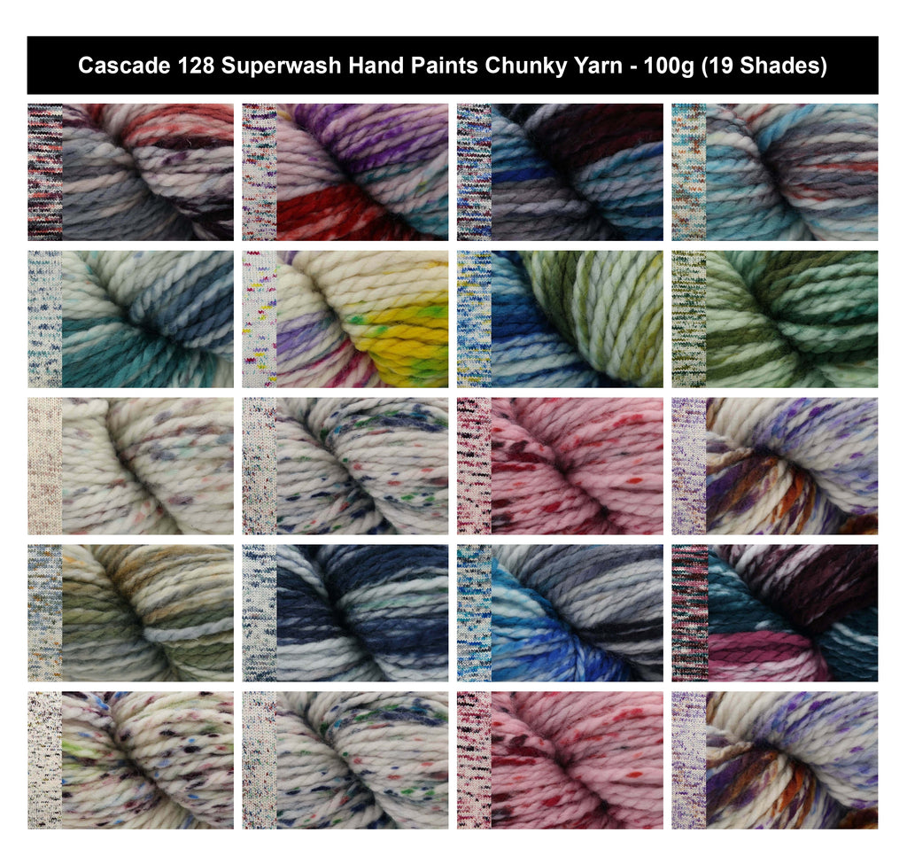 Cascade 128 Superwash Hand Paints Chunky Yarn - 100g, Luxury 100% Merino Wool Variegated Hand Painted Knitting Wool Yarn for Crochet Garments, Cushions & Blankets