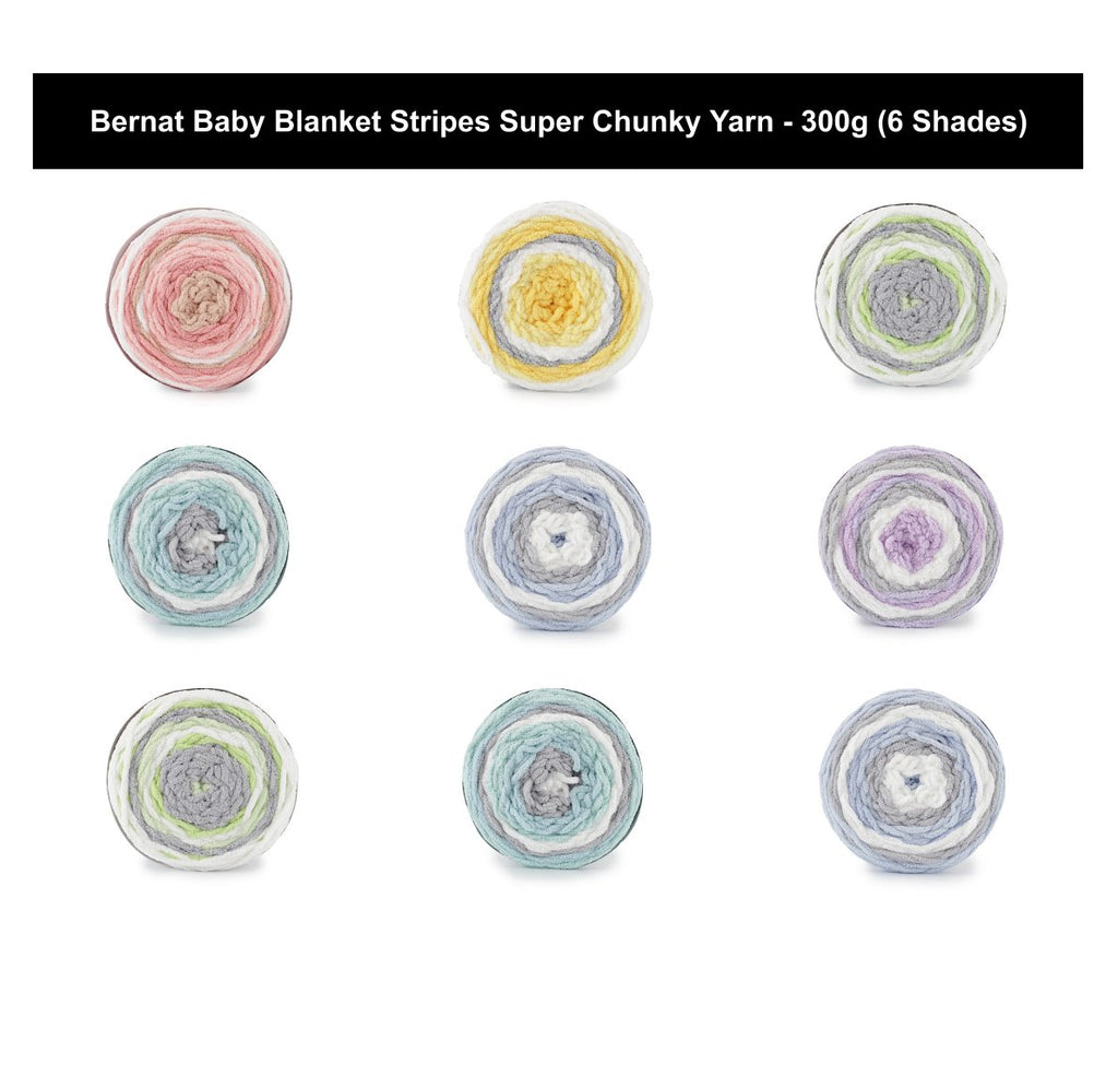 Bernat Baby Blanket Stripes Super Chunky Yarn - 300G, 100% Polyester Self Striping Chenille Thick Jumbo Knitting Baby Wool for Crochet Baby Blanket & Garments
