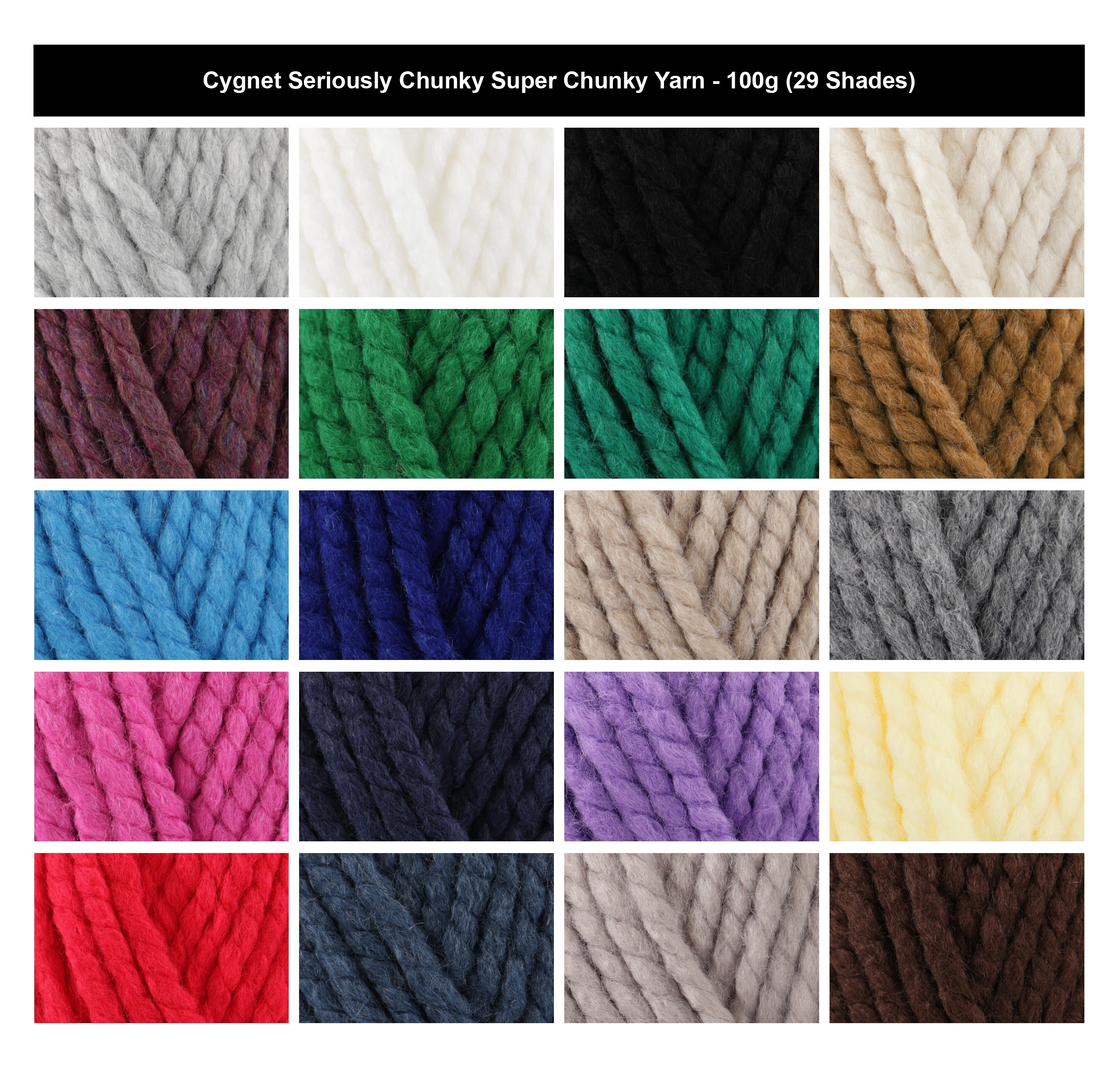 Cygnet Seriously Chunky Knitting Yarn - 100g, 100% Acrylic Quick Knit Crochet Yarn for Bags, Scarves, Wraps, Pompom Hats