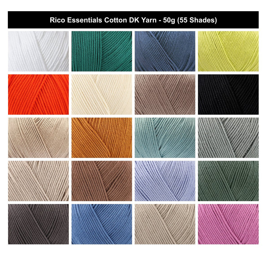 Rico Essentials Cotton DK Yarn - 50G, 100% Mercerised Cotton Soft Lightweight Double Knitting Crochet Yarn for Summer Tops, Cardigans & Jumpers