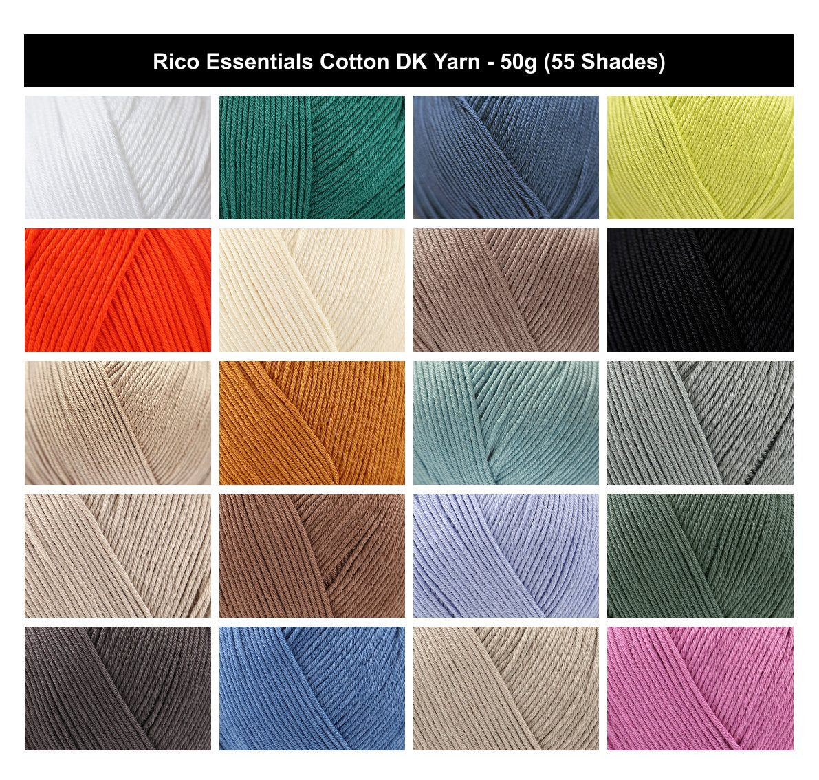 Rico Essentials Cotton DK Yarn - 50G, 100% Mercerised Cotton Soft Lightweight Double Knitting Crochet Yarn for Summer Tops, Cardigans & Jumpers