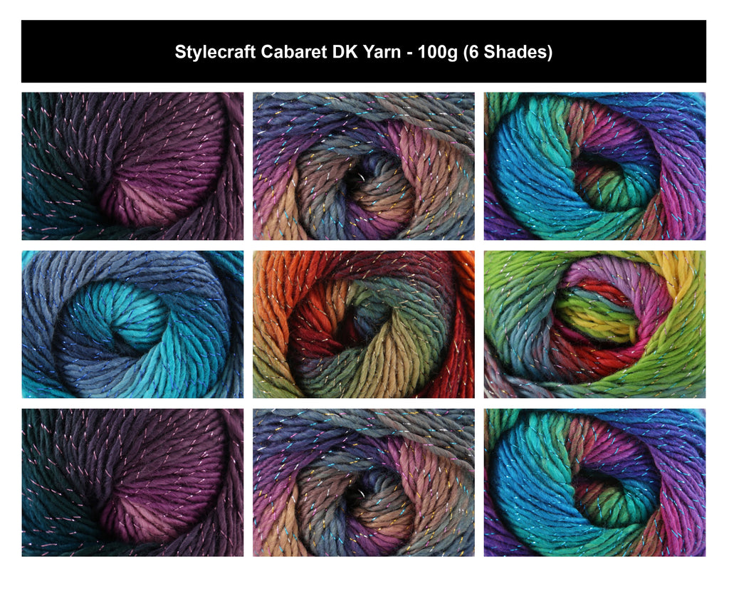 Stylecraft Cabaret Sparkling Crochet DK Yarn - 100g, Acrylic Polyester Blend Sparkle Glitter Double Knitting Wool for Sweaters, Jackets, Scarves, Hats & Gloves