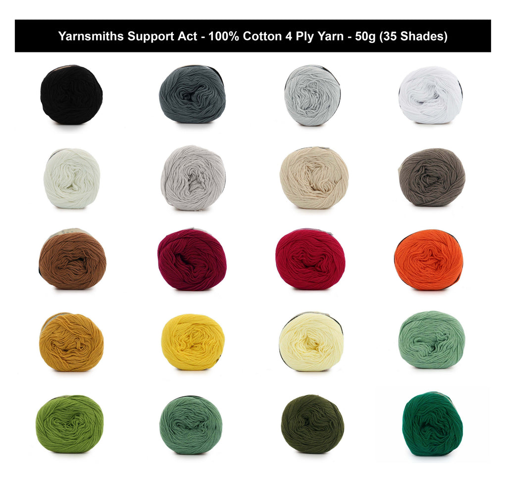 Yarnsmiths Support Act 100% Cotton 4 Ply Yarn - 50g, Luxury Natural Cotton Matte Finish Twisted Lightweight Knitting Crochet Yarn for Shawls, Wraps & Tops
