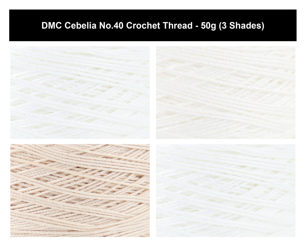 DMC Cebelia No.40 Crochet Thread Yarn - 50g, Double Mercerised Three-cord 100% Cotton Fade Resistant Knitting Yarn for Decorative Lacework, Doilies & Crafting