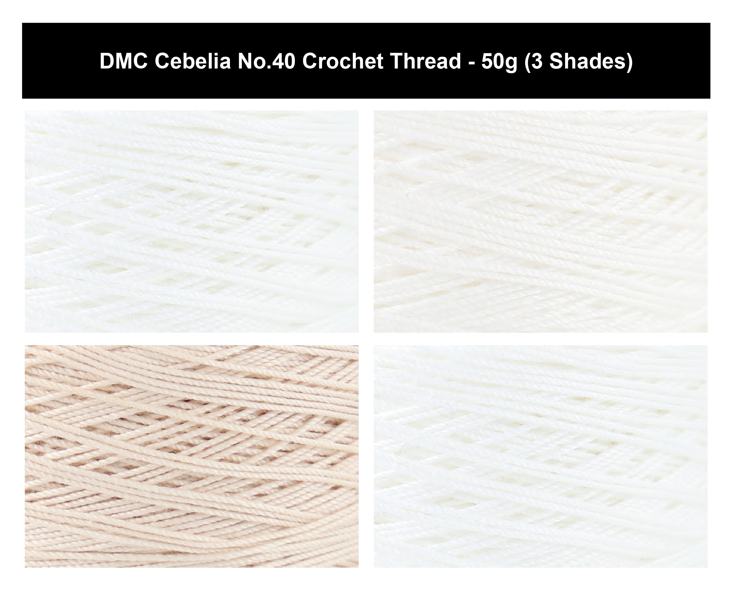 DMC Cebelia No.40 Crochet Thread Yarn - 50g, Double Mercerised Three-cord 100% Cotton Fade Resistant Knitting Yarn for Decorative Lacework, Doilies & Crafting