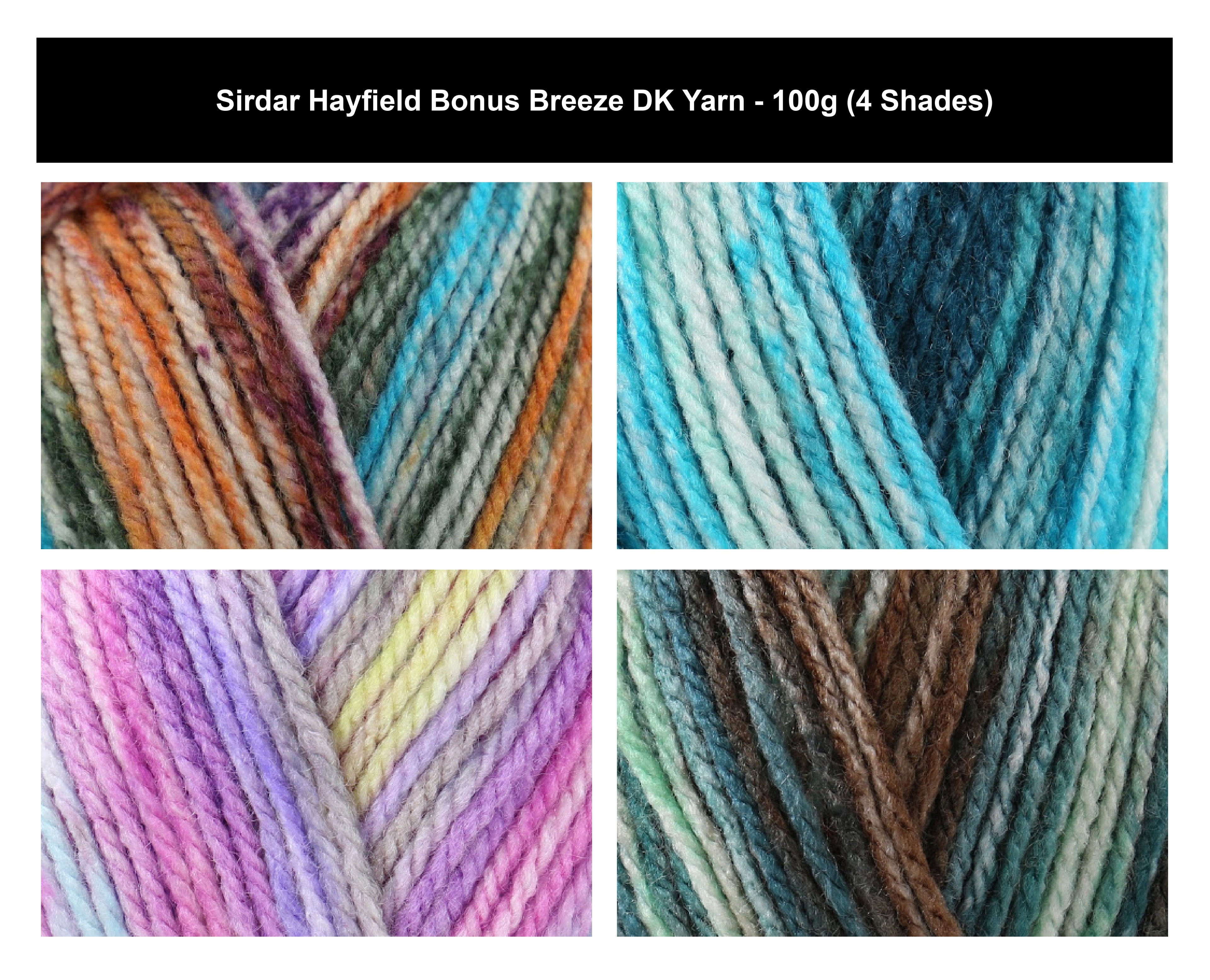 Sirdar Hayfield Bonus Breeze DK Crochet Yarn - 100g, 100% Acrylic Stonewashed Stripe Machine Washable Double Knitting Wool Yarn