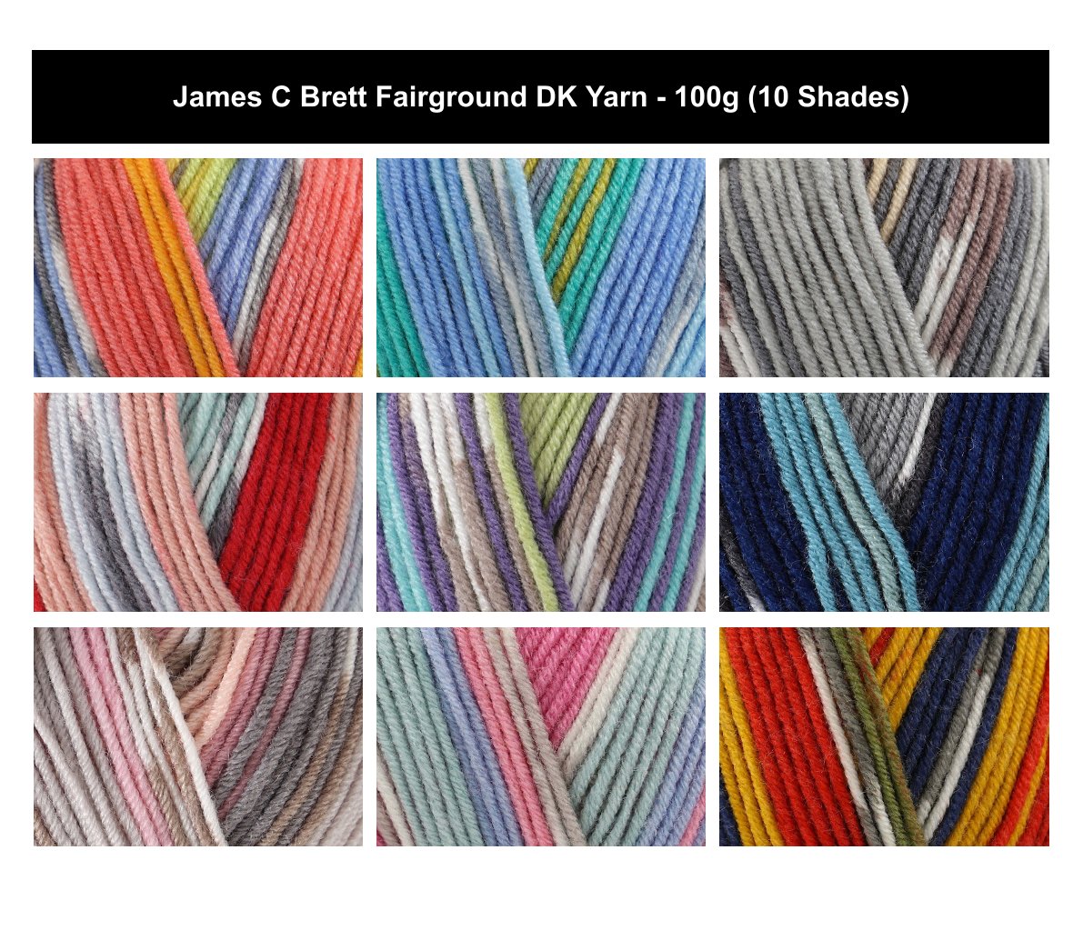 James C Brett Fairground DK Yarn - 100g, Soft 100% Acrylic Double Knitting Crochet Yarn for Baby & Adult Garments, Crafts & Colourful Projects
