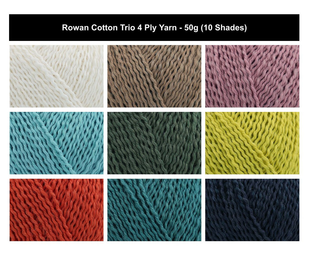 Rowan Cotton Trio 4 Ply Textured Knitting Yarn- 50g, Soft Cotton Wool Alpaca Blend Crochet Yarn for Lightweight Layering Garments & Accessories