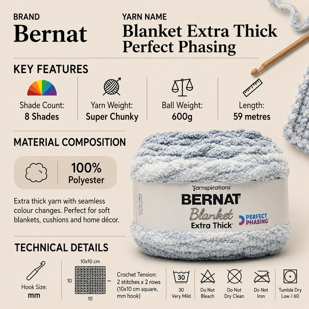 Bernat Blanket Extra Thick Perfect Phasing Super Chunky Yarn - 600G, 100% Polyester Soft Chenille Gradient Thick Jumbo Crochet & Knitting Wool for Cushions & Blankets