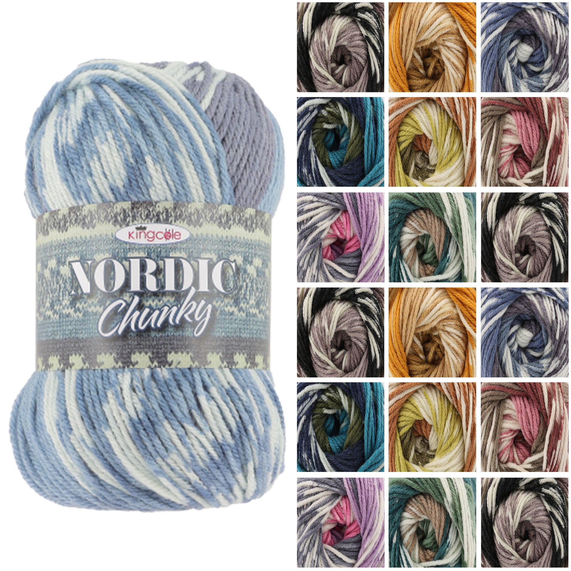 King Cole Nordic Chunky Yarn 80% Acrylic & 20% Superwash Merino, Self?Patterning Chunky 200m for Knitting & Crochet - 150g